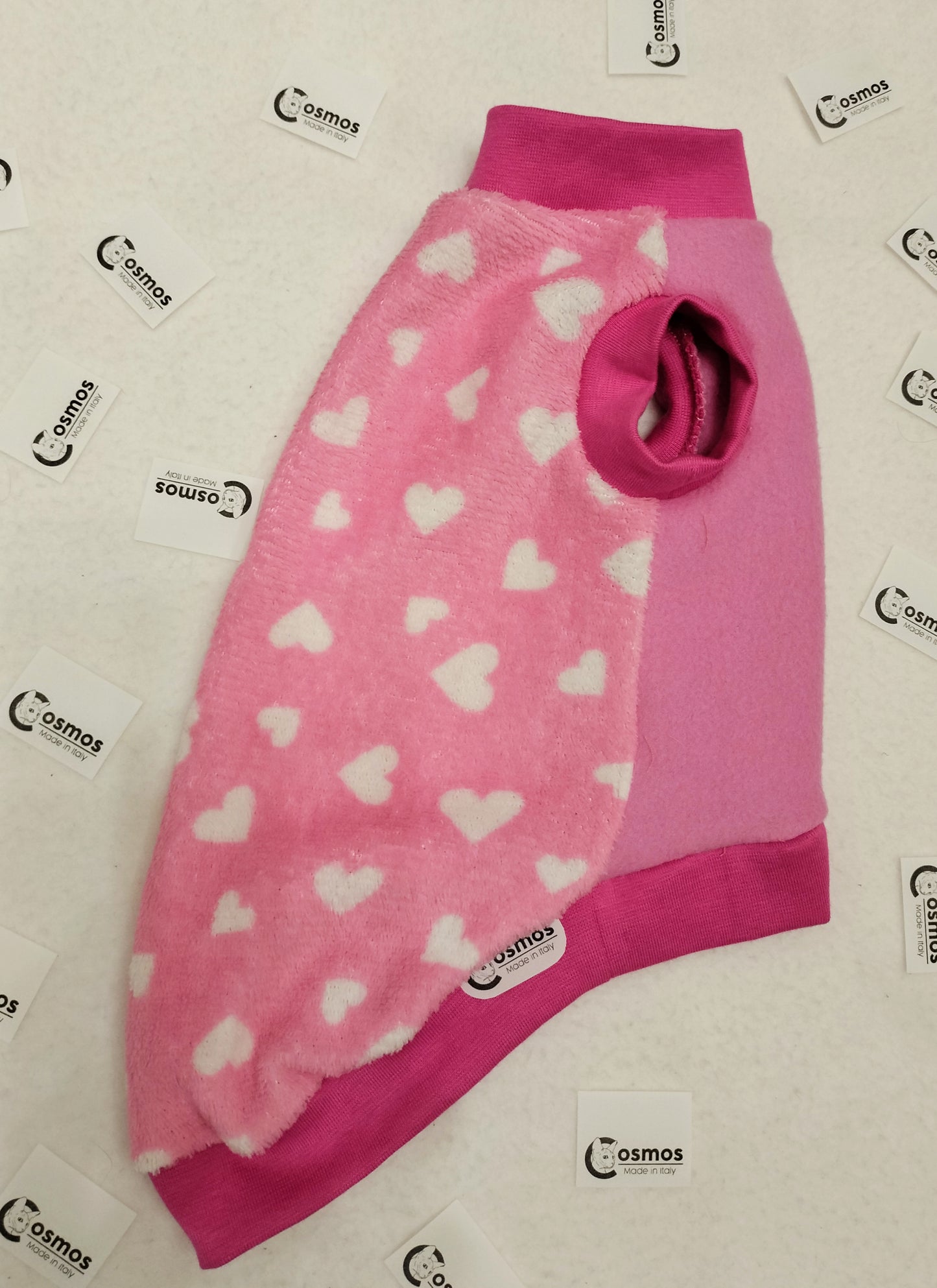 PILE CINIGLIATO LEGGERO CUORI BIANCHI SU FONDO ROSA (410)