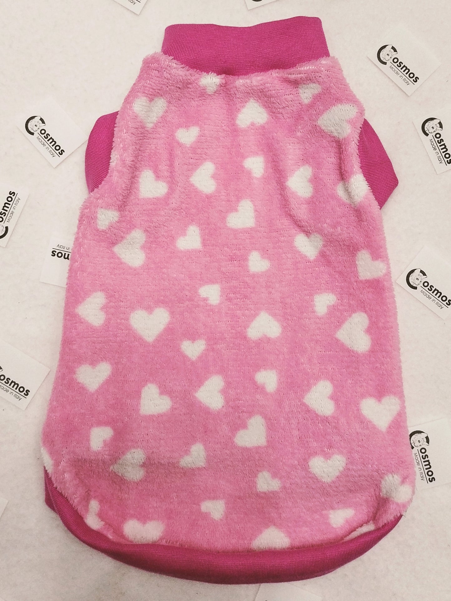 PILE CINIGLIATO LEGGERO CUORI BIANCHI SU FONDO ROSA (410)