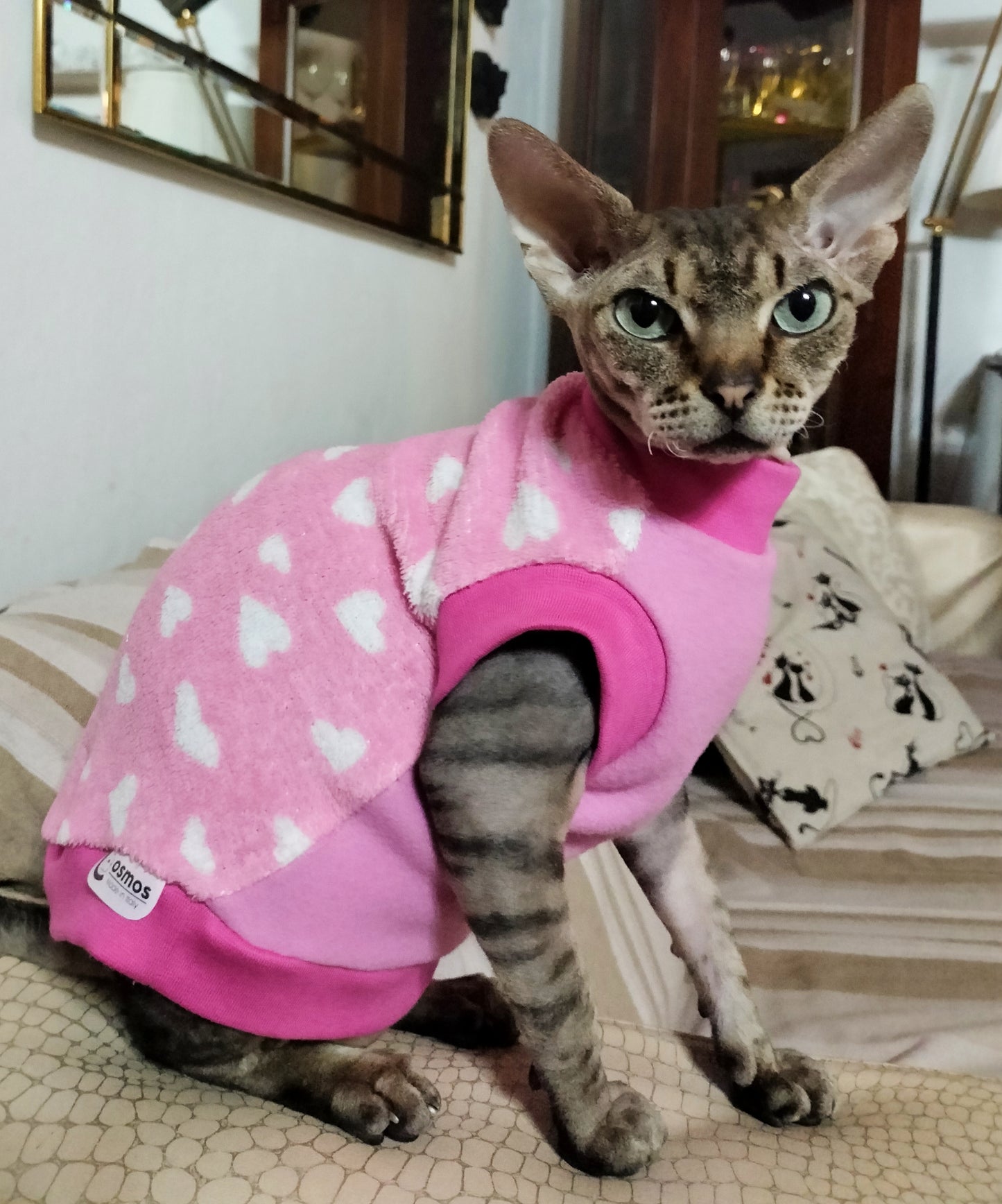 PILE CINIGLIATO LEGGERO CUORI BIANCHI SU FONDO ROSA (410)