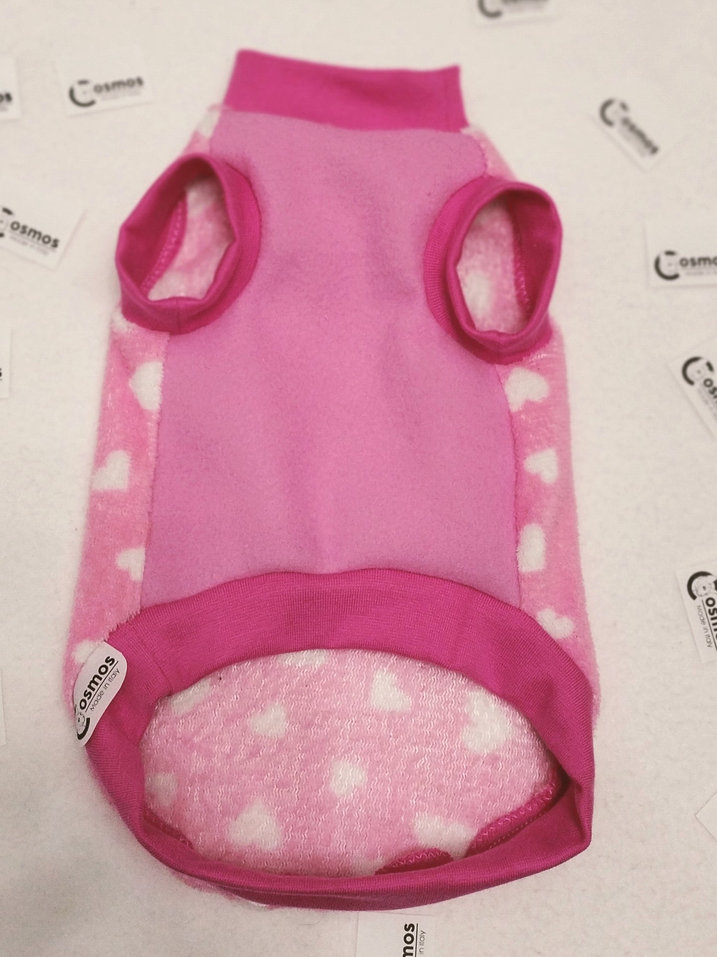 PILE CINIGLIATO LEGGERO CUORI BIANCHI SU FONDO ROSA (410)